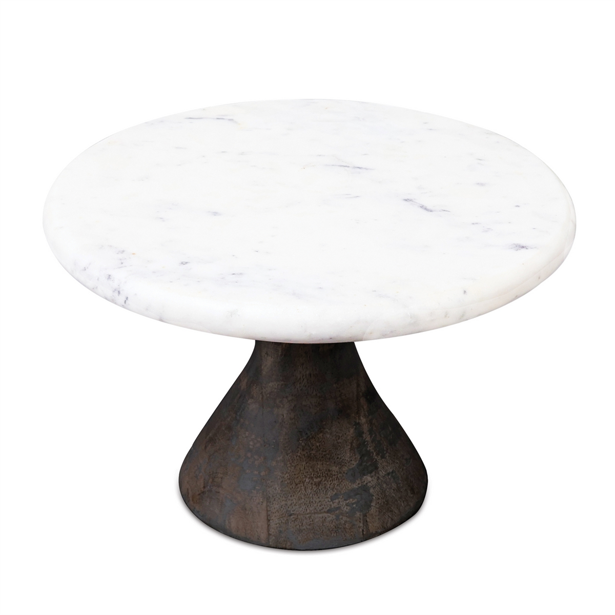 Pedestal Tray (Set of 2) 8"D x 6"H Marble/Wood -Ship Only