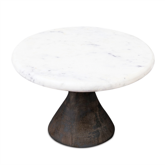 Pedestal Tray (Set of 2) 8"D x 6"H Marble/Wood -Ship Only