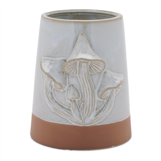 Tapered Porecelain Planter with Mushrooms (Set of 2) -Ship Only