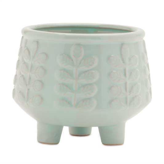Footed Ceramic Leaf Pattern Planter (Set of 4) -Ship Only