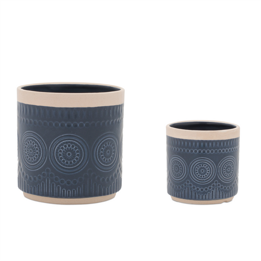Ceramic Mandala Pattern Planter (Set of 2) -Ship Only