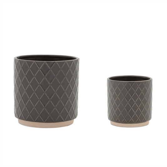 Ceramic Diamond Pattern Planter (Set of 2) -Ship Only