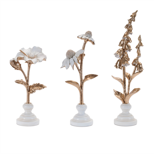 Ceramic Floral Stem Sculpture (Set of 3) -Ship Only
