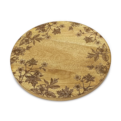 Floral Etched Mango Wood Tray
