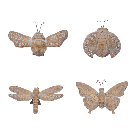 Floral Etched Insect Shelf Sitter (Set of 4) -Ship Only