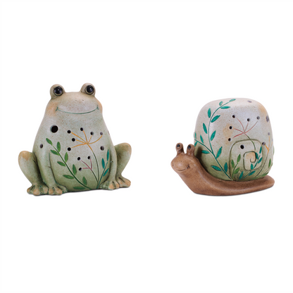 Terra Cotta Frog and Snail Decor (Set of 2)