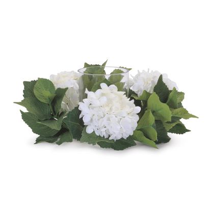 Hydrangea Candle Ring with Glass Hurricane (Set of 2)