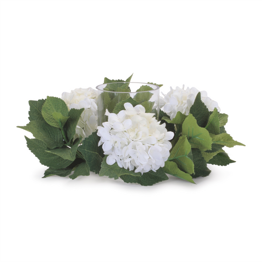 Hydrangea Candle Ring with Glass Hurricane (Set of 2) -Ship Only