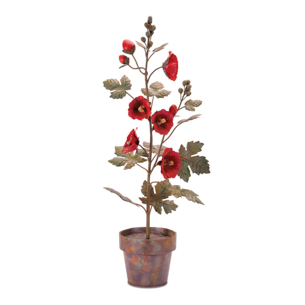 Iron Potted Poppy Floral Sculpture 24.5"H -Ship Only