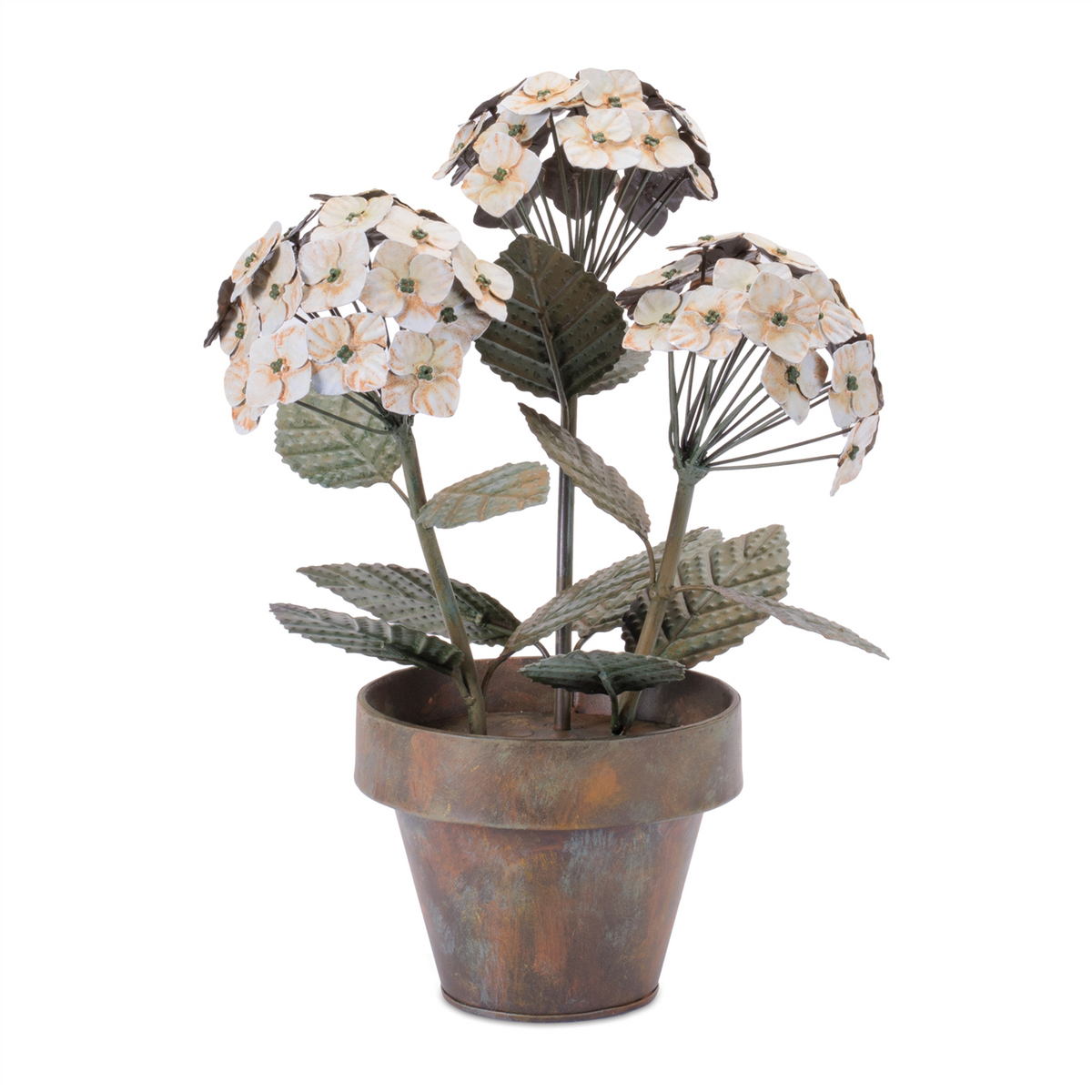 Iron Potted Hydrangea Floral Sculpture 15"H -Ship Only