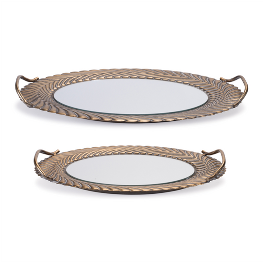 Mirror Tray (Set of 2) 18"L x 10"W, 22"L x 12"W Metal/Glass -Ship Only