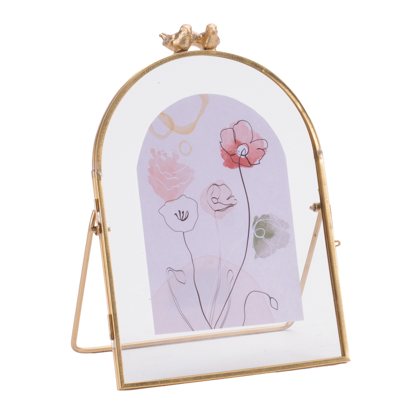 Copper Framed Floral Artwork with Bird Accent 8"H