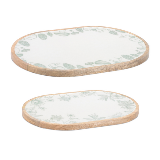 Tray (Set of 2) 12"L x 9"W, 14"L x 10"W Wood/Paper -Ship Only