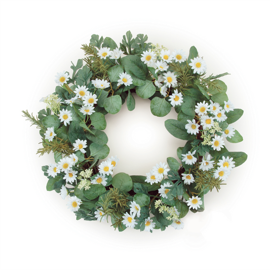 Mini Daisy and Foliage Wreath 22"D -Ship Only