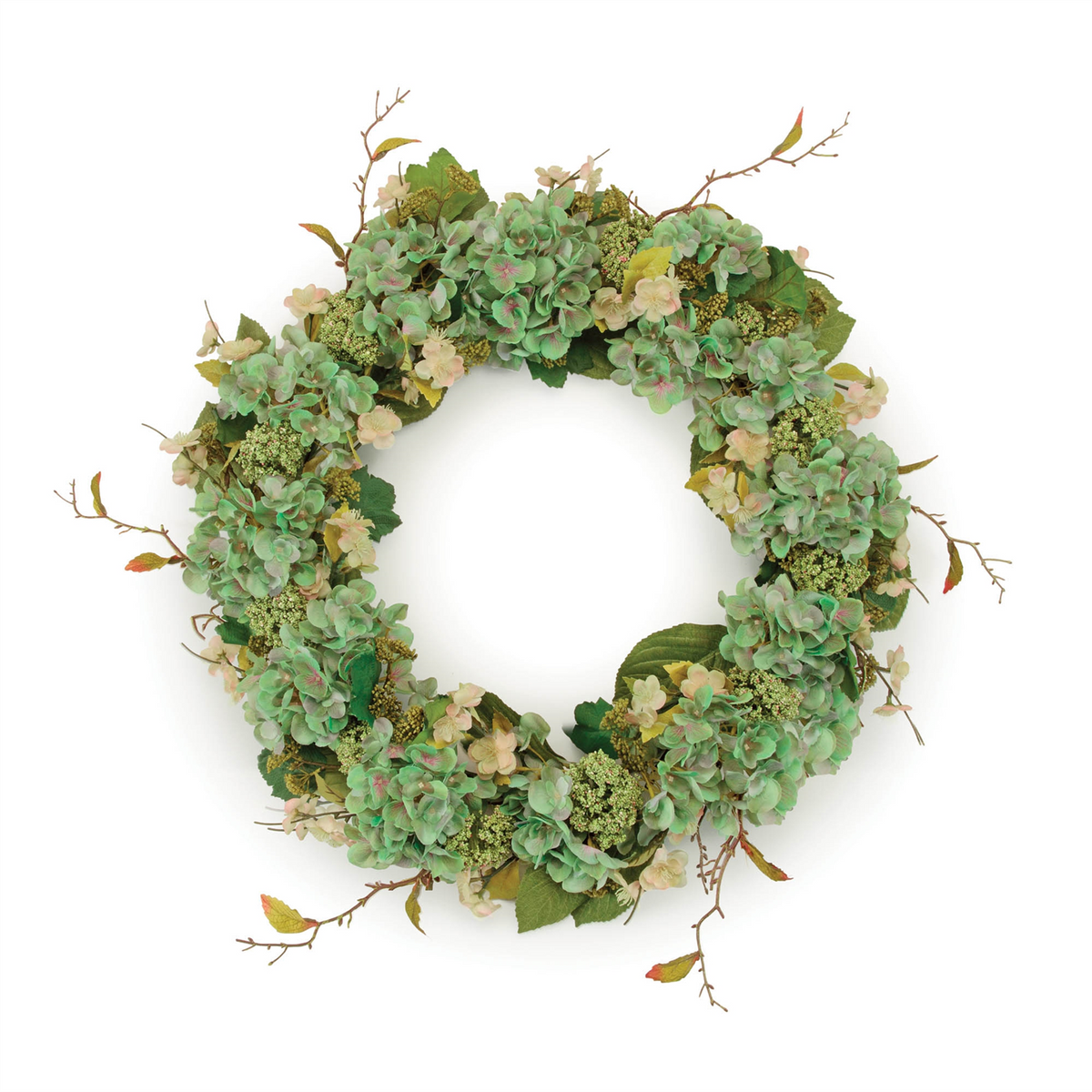 Hydrangea and Seedum Floral Wreath 32"D