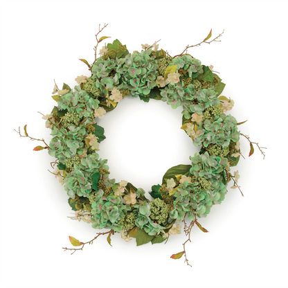 Hydrangea and Seedum Floral Wreath 32"D