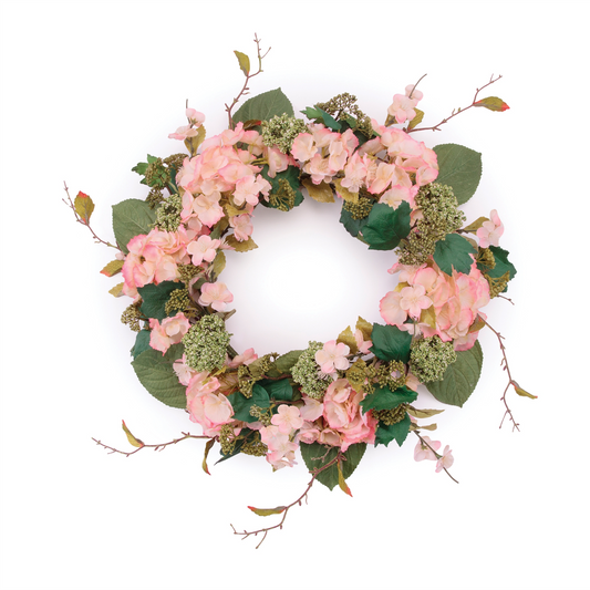 Hydrangea and Seedum Floral Wreath 32"D -Ship Only
