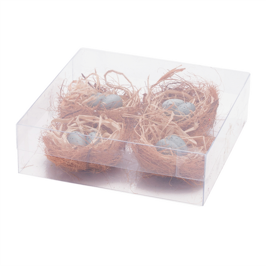 Twig Bird Nest with Eggs and Raffia (Set of 8) -Ship Only