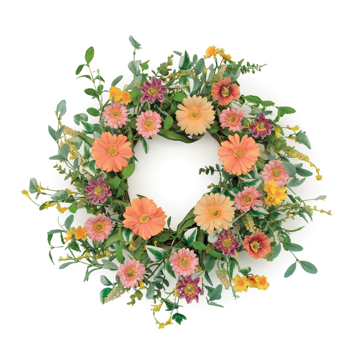 Mixed Gerbera Daisy Wreath 24"D -Ship Only
