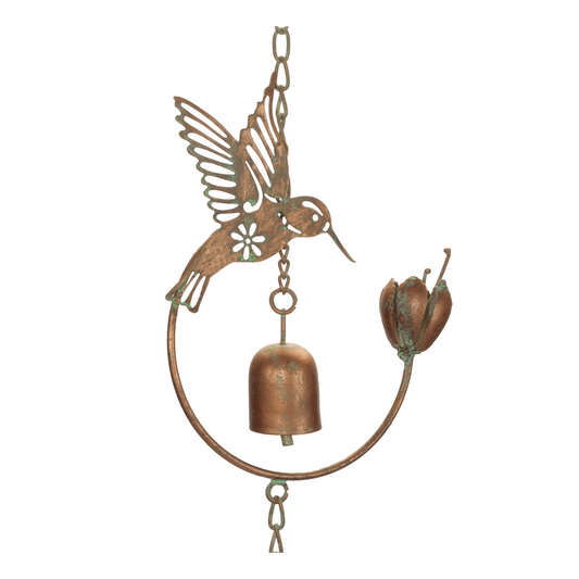 Iron Hummingbird and Bell Rain Chain -Ship Only