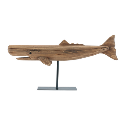 Pine Wood Whale Sculpture (Set of 2)