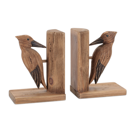 Pine Wood Woodpecker Bird Bookend (Set of 2) -Ship Only