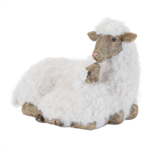 Furry Sheep with Lamb Figurine 11'H -Ship Only