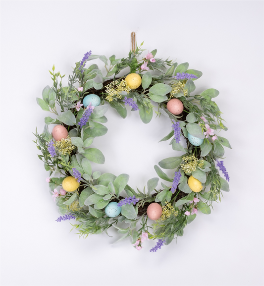Lavender Egg Floral Wreath 22"D -Ship Only