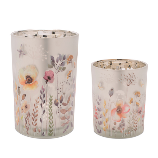 Candle Holder (Set of 2) 4"D x 5"H, 4.5"D x 7"H Glass -Ship Only