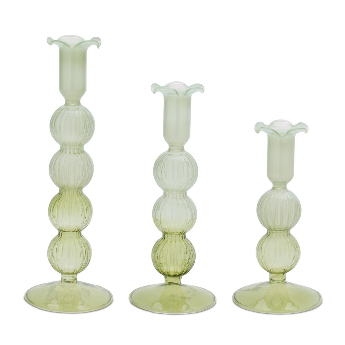Taper Candle Holder (Set of 3) 6.5"H, 8"H, 9.75"H Glass -Ship Only