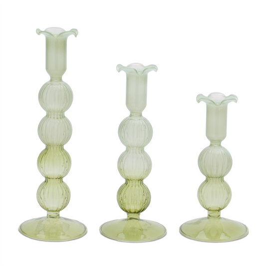 Taper Candle Holder (Set of 3) 6.5"H, 8"H, 9.75"H Glass -Ship Only
