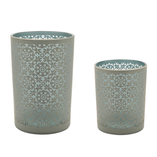 Candle Holder (Set of 2) 4"D x 5"H, 4.5"D x 7"H Glass -Ship Only