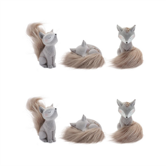 Fox (Set of 6) 2.75"H, 5"H, 5.25"H Resin/Faux Fur -Ship Only