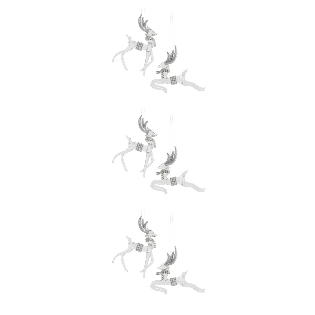 Deer Ornament (Set of 6) 3"H, 4.25"H Glass