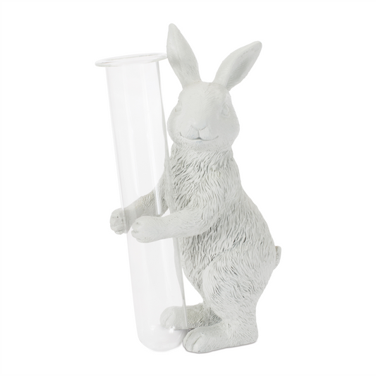 Rabbit w/Vase (Set of 2) 7”H Resin/Glass -Ship Only