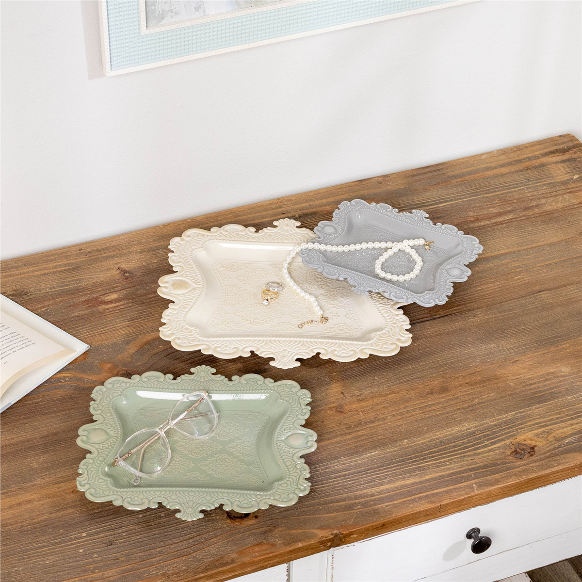 Tray (Set of 3) 7" x 8", 9"SQ, 10.5" x 12" Iron -Ship Only