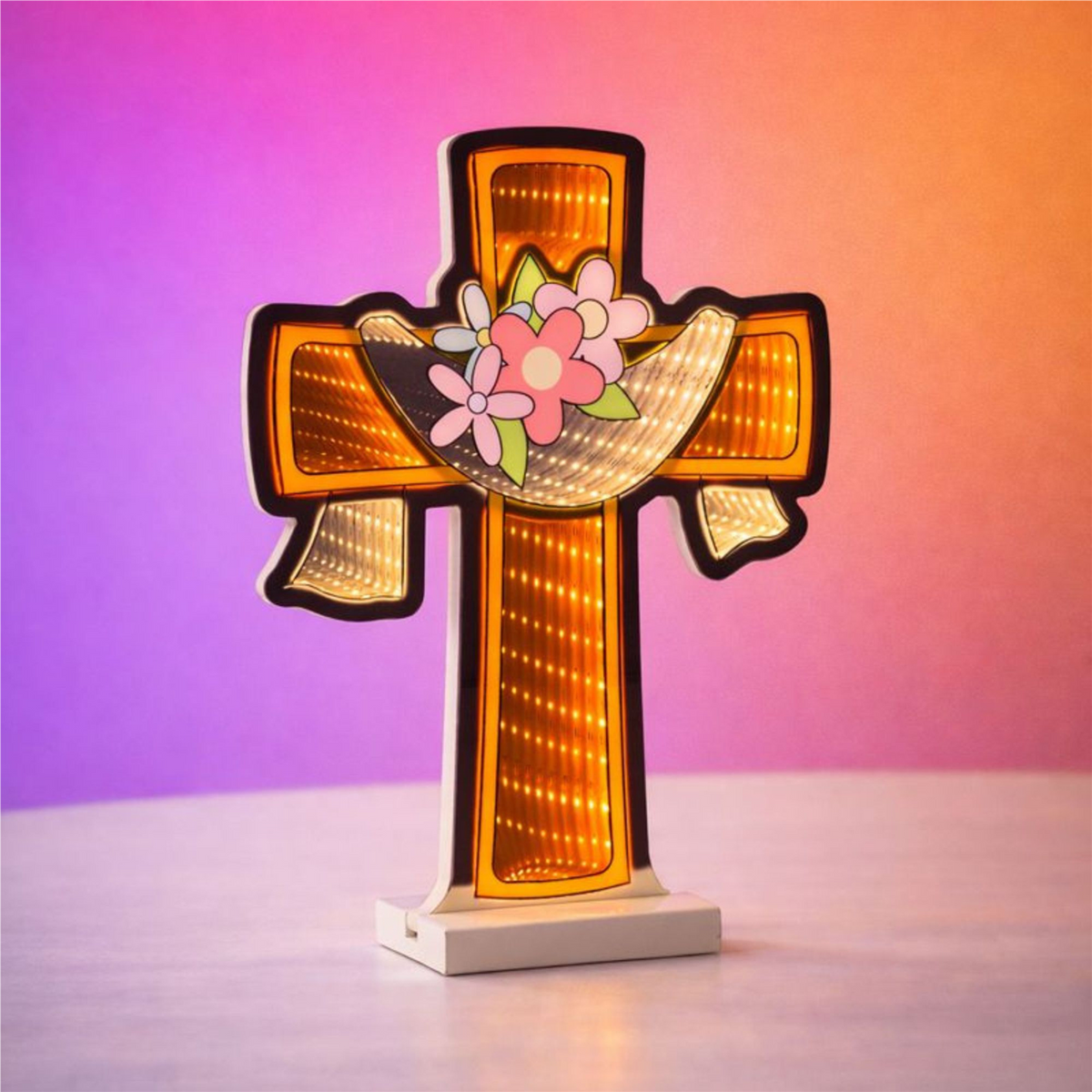 Cross w/Drape and Floral Ekkolight 14”H Acrylic UL Plug -Ship Only