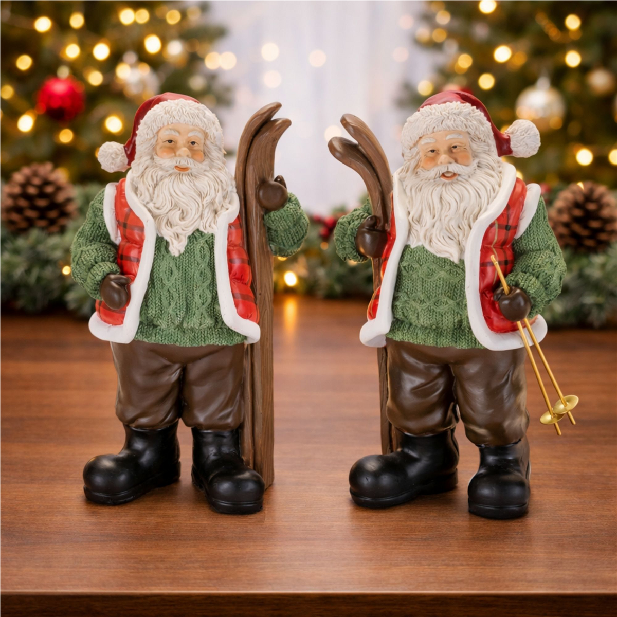 Santa w/Skis (Set of 2) 9.75”H Resin -Ship Only