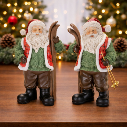 Santa w/Skis (Set of 2) 9.75”H Resin -Ship Only
