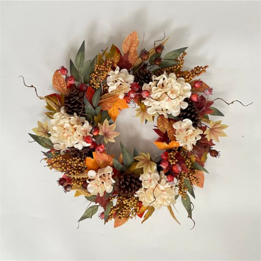 Fall Hydrangea Wreath 22”D Plastic/Polyester/Twig -Ship Only