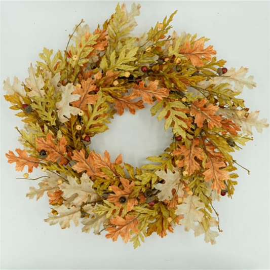 Oak Leaf Wreath 24”D Polyester/Twig -Ship Only