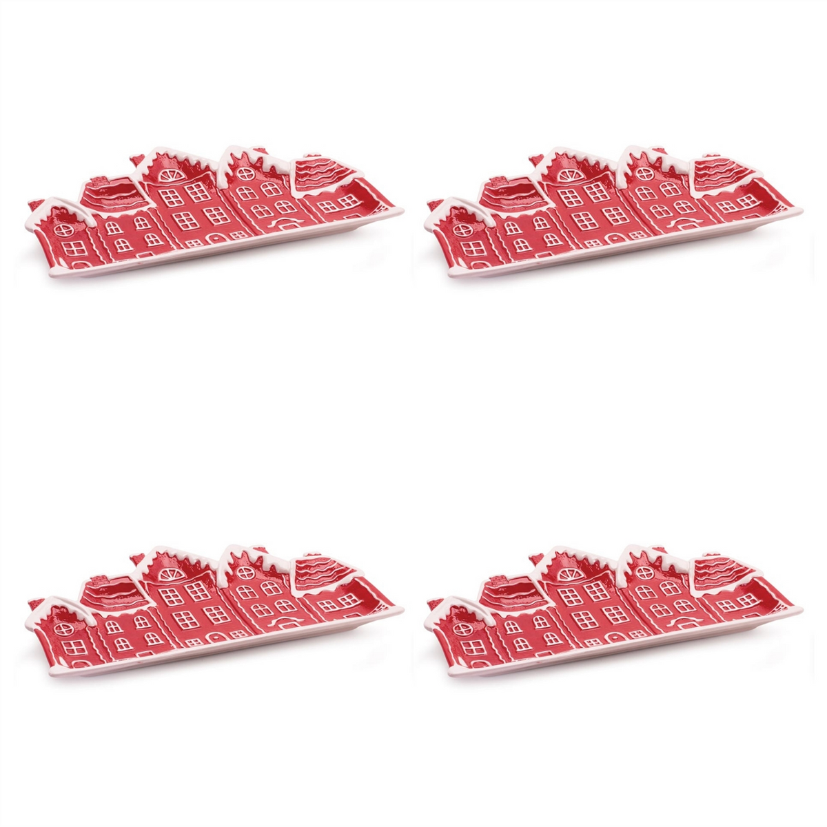 Street w/Houses Platter (Set of 4) 12.5"L x 7"W x 1"H Ceramic
