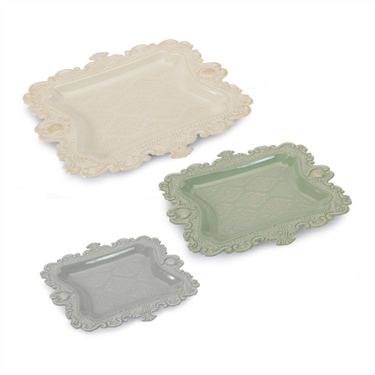 Tray (Set of 3) 7" x 8", 9"SQ, 10.5" x 12" Iron -Ship Only