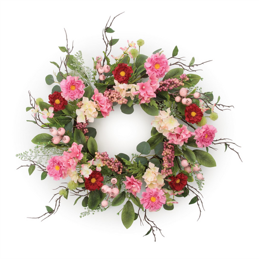 Mixed Floral Wreath 24”D Polyester/Plastic -Ship Only