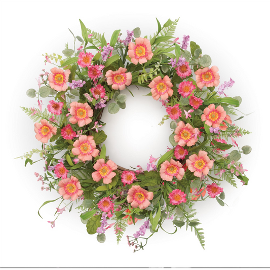 Mixed Floral Wreath 24”D Polyester/Plastic -Ship Only
