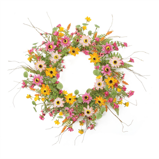 Mixed Floral Wreath 24”D Polyester -Ship Only