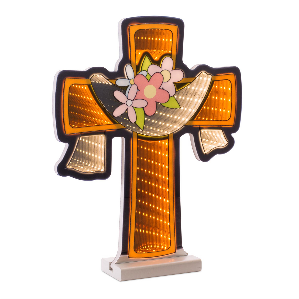 Cross w/Drape and Floral Ekkolight 14”H Acrylic UL Plug -Ship Only