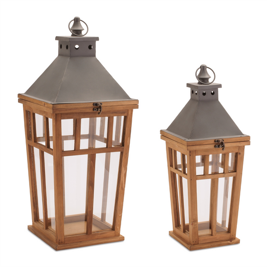 Lantern (Set of 2) 15.75"H, 22"H Wood/Iron -Ship Only