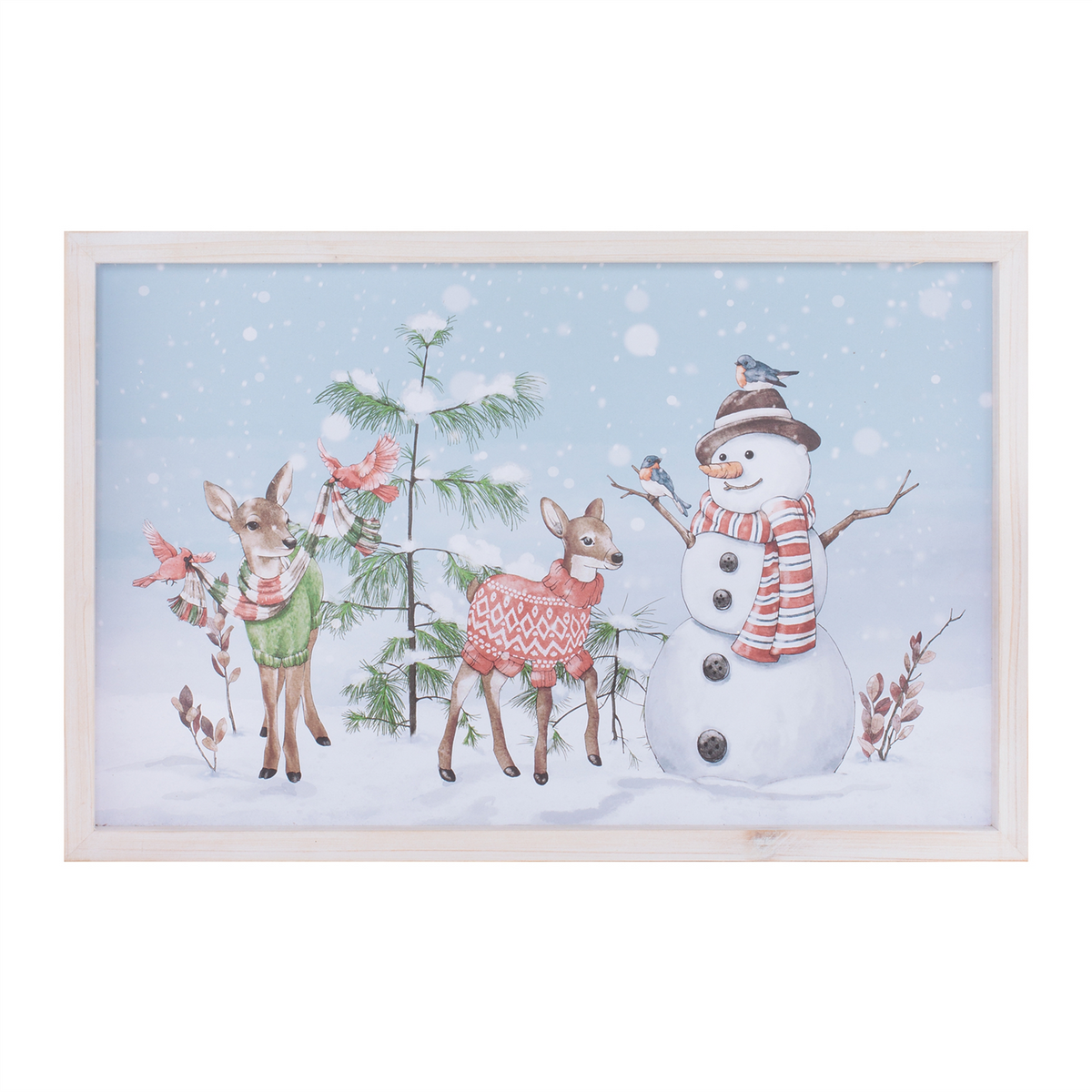 Snowman and Deer Frame 20"L x 13"H MDF/Wood -Ship Only