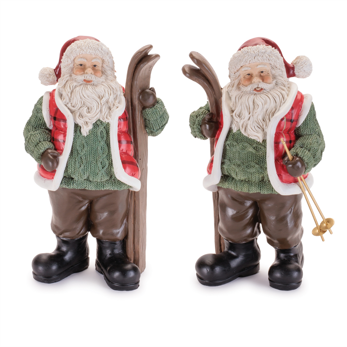 Santa w/Skis (Set of 2) 9.75”H Resin -Ship Only
